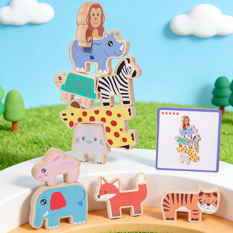 Wooden Blocks Stacking - Wooden Animal Stacking Blocks Balance Game