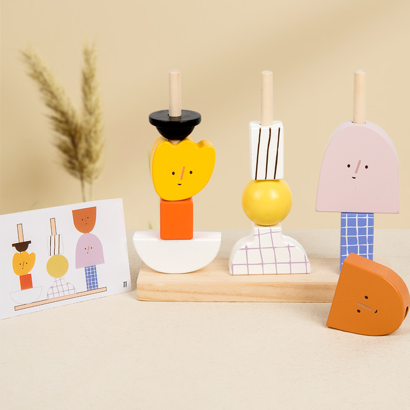 Wooden Blocks Stacking - Montessori 3D Wooden Creative Character Bead