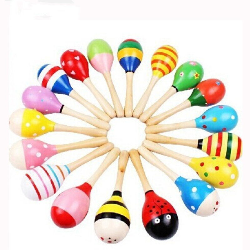 Kids Toys New Born - 2pcs Colorful Wooden Small Rattles Maracas