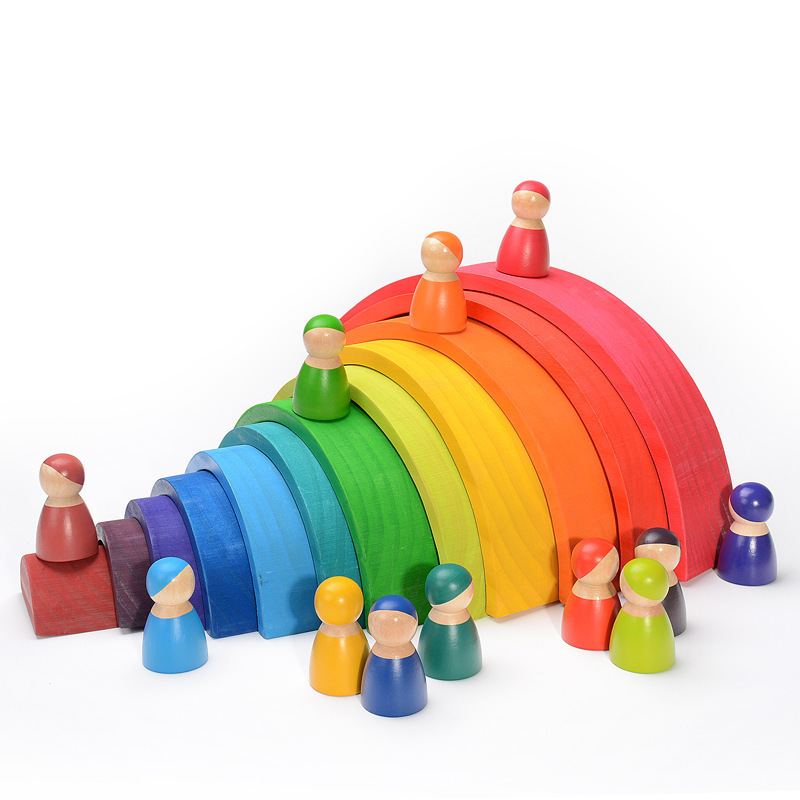 Wooden Rainbow Block Colorful  - Wooden Blocks Stacking review and price