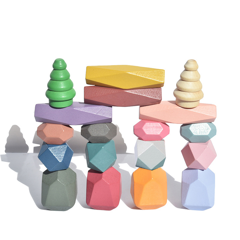 18 Pcs Wooden Stacking Rocks B - Wooden Blocks Stacking review and price